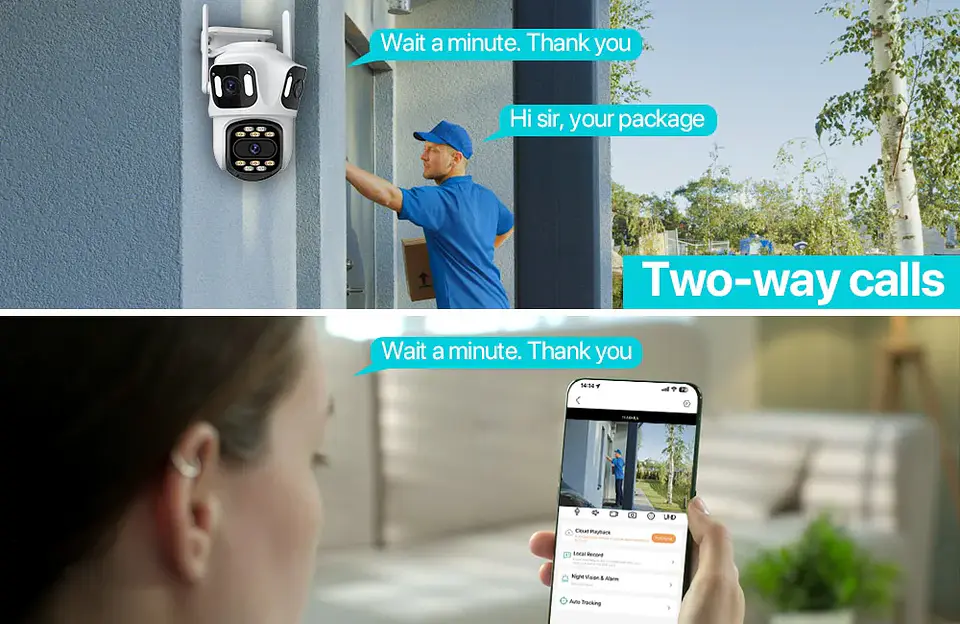 Cámara IP PTZ de tres lentes para exteriores,  WiFi, seguimiento automático,  23