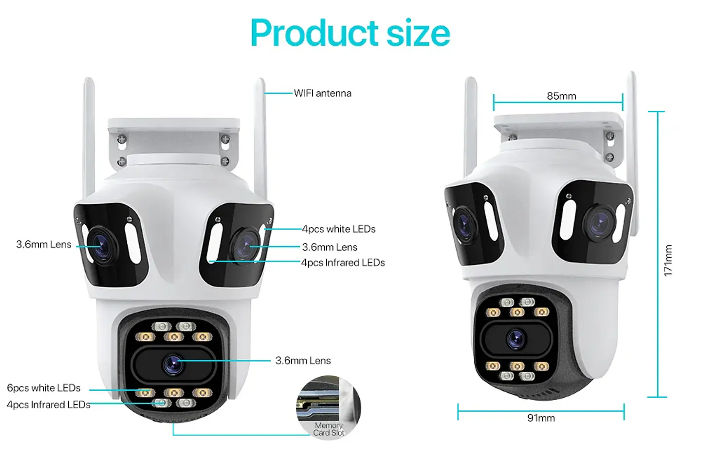 Cámara IP PTZ de tres lentes para exteriores,  WiFi, seguimiento automático,  27