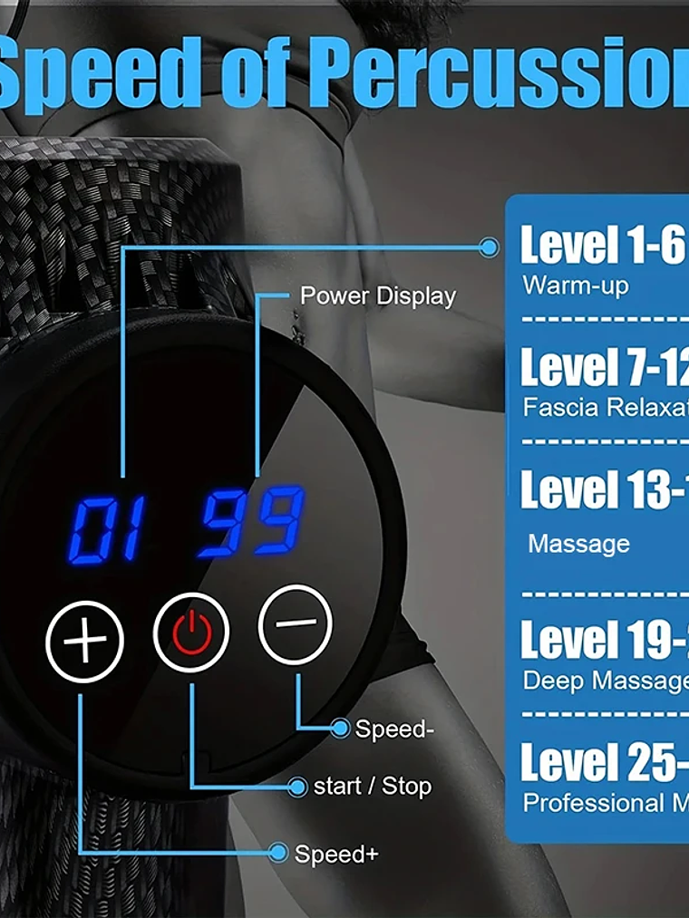 Pistola de masaje de 99 niveles para fascia, relajación muscular profunda,  24