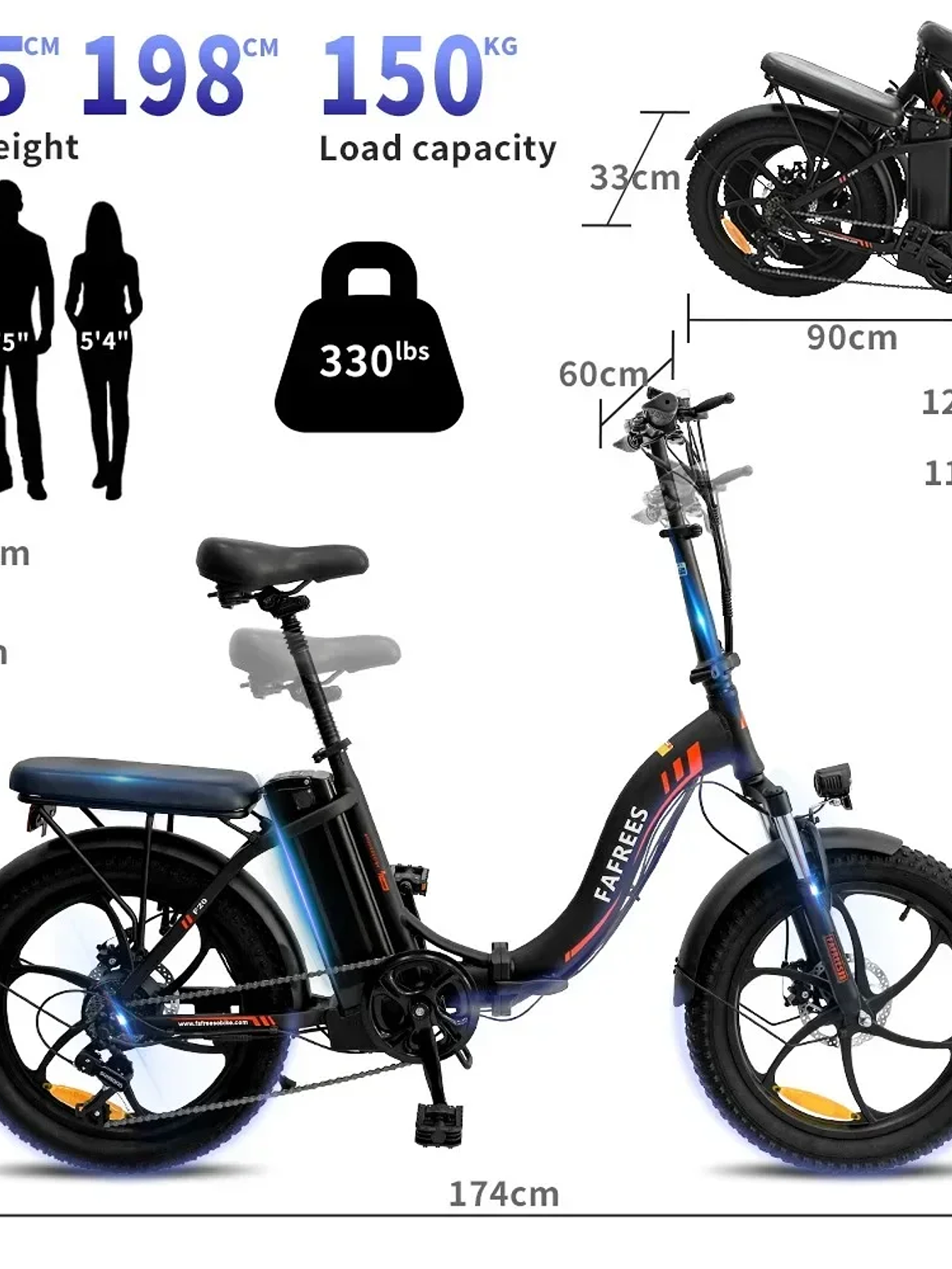 Bicicleta eléctrica plegable de 20 pulgadas con batería de 350 W,  3