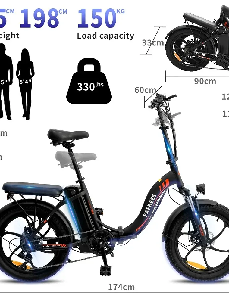 Bicicleta eléctrica plegable de 20 pulgadas con batería de 350 W,  3