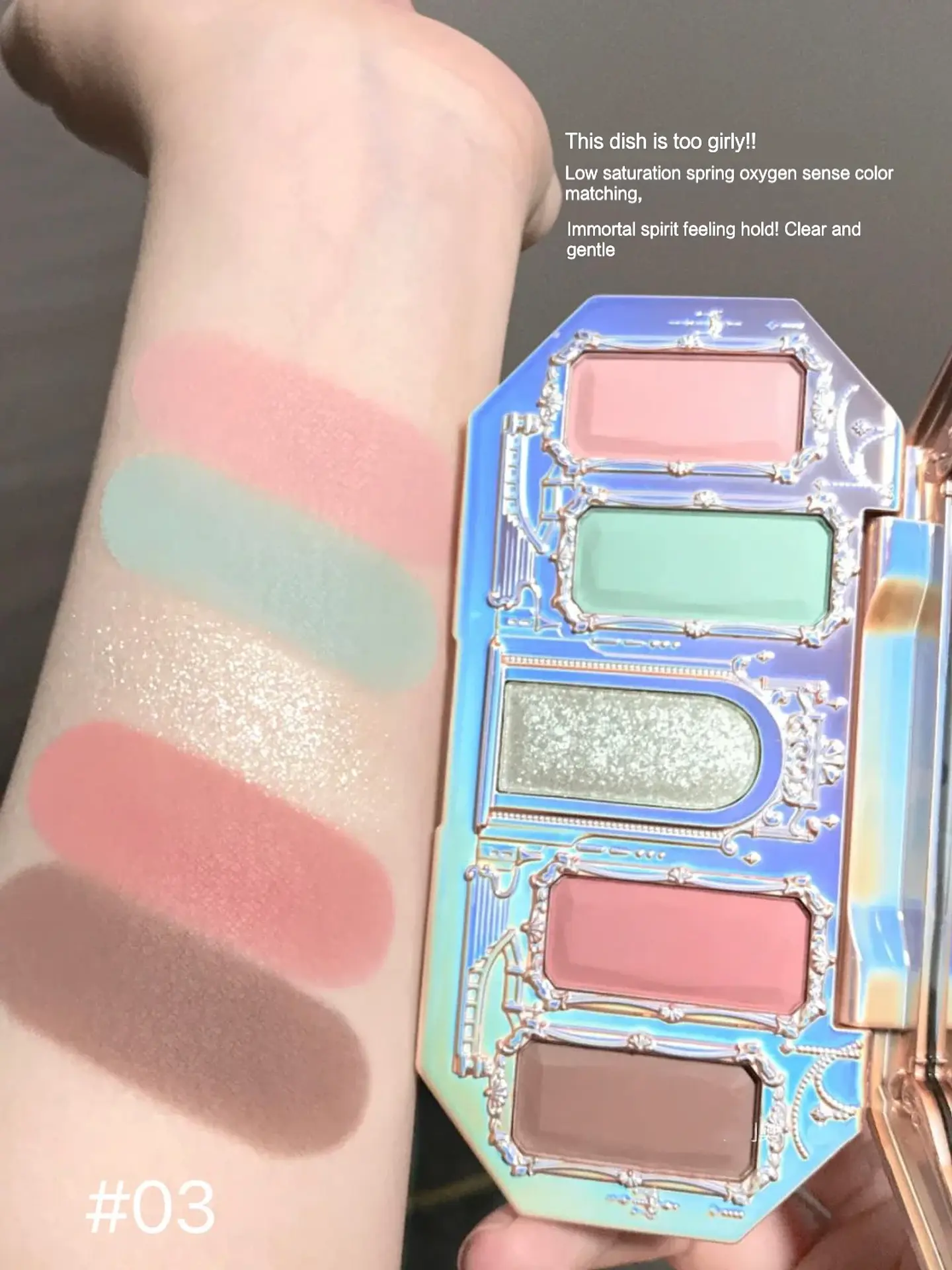 Paleta de sombras de ojos Flower Knows Makeup Moonlight Mermaid de 5 colores mate con brillo camaleón  4