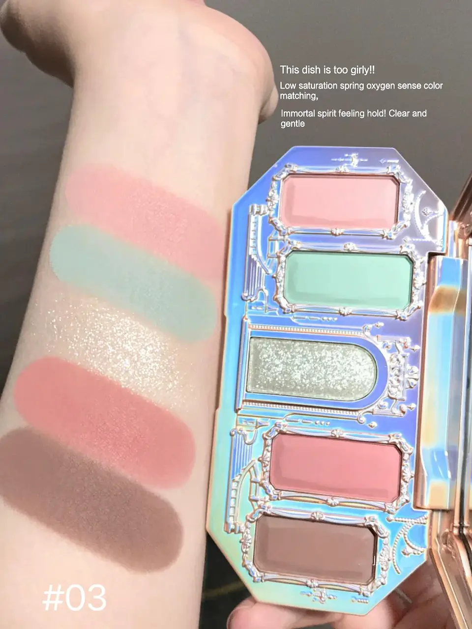 Paleta de sombras de ojos Flower Knows Makeup Moonlight Mermaid de 5 colores mate con brillo camaleón  4