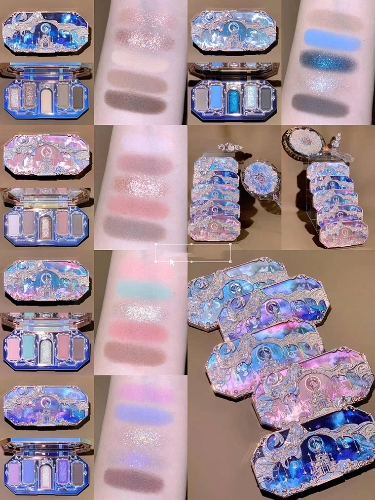 Paleta de sombras de ojos Flower Knows Makeup Moonlight Mermaid de 5 colores mate con brillo camaleón  8