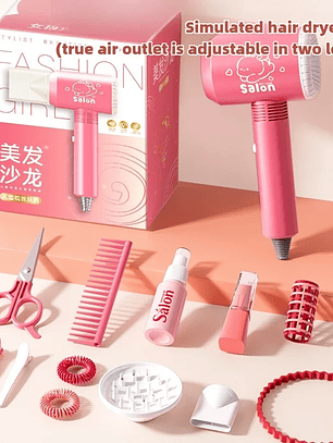 secador de pelo de simulación, herramienta de peinado de moda, juego de simulación