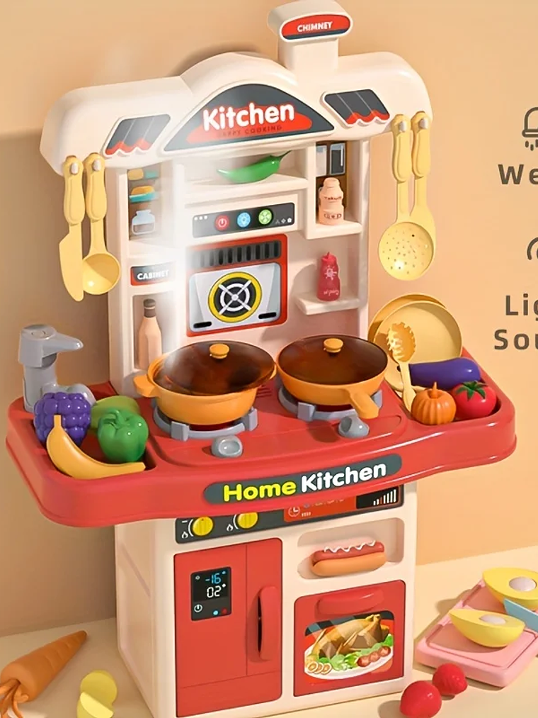 Cocina con accesorios y carrito de compra para niños y niña  2