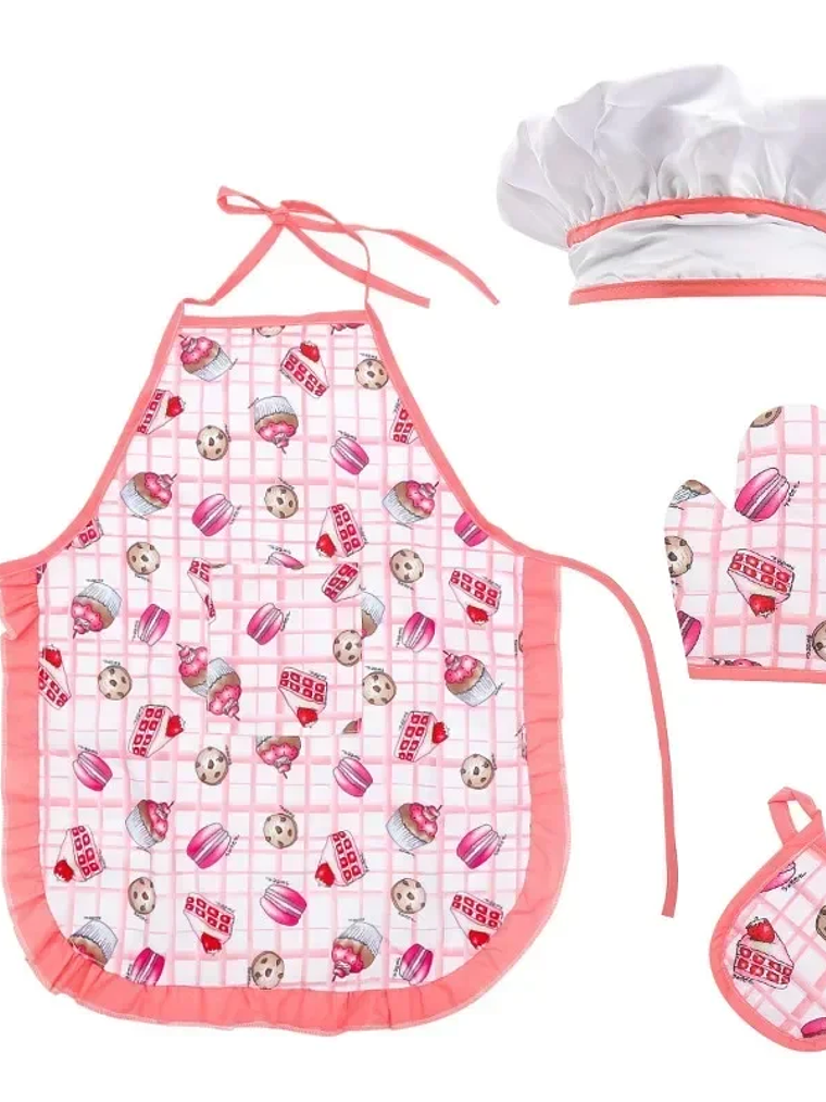 Kit de juguetes de cocina para jugar a las casitas, traje de chef, delantal, pastel, mini molde para hornear, guante, cuchara, taza, sombrero, herramienta para juego de simulación,  3