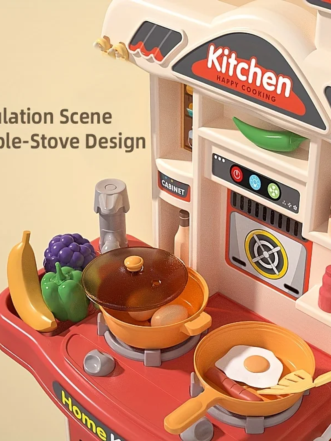 Cocina con accesorios y carrito de compra para niños y niña  4