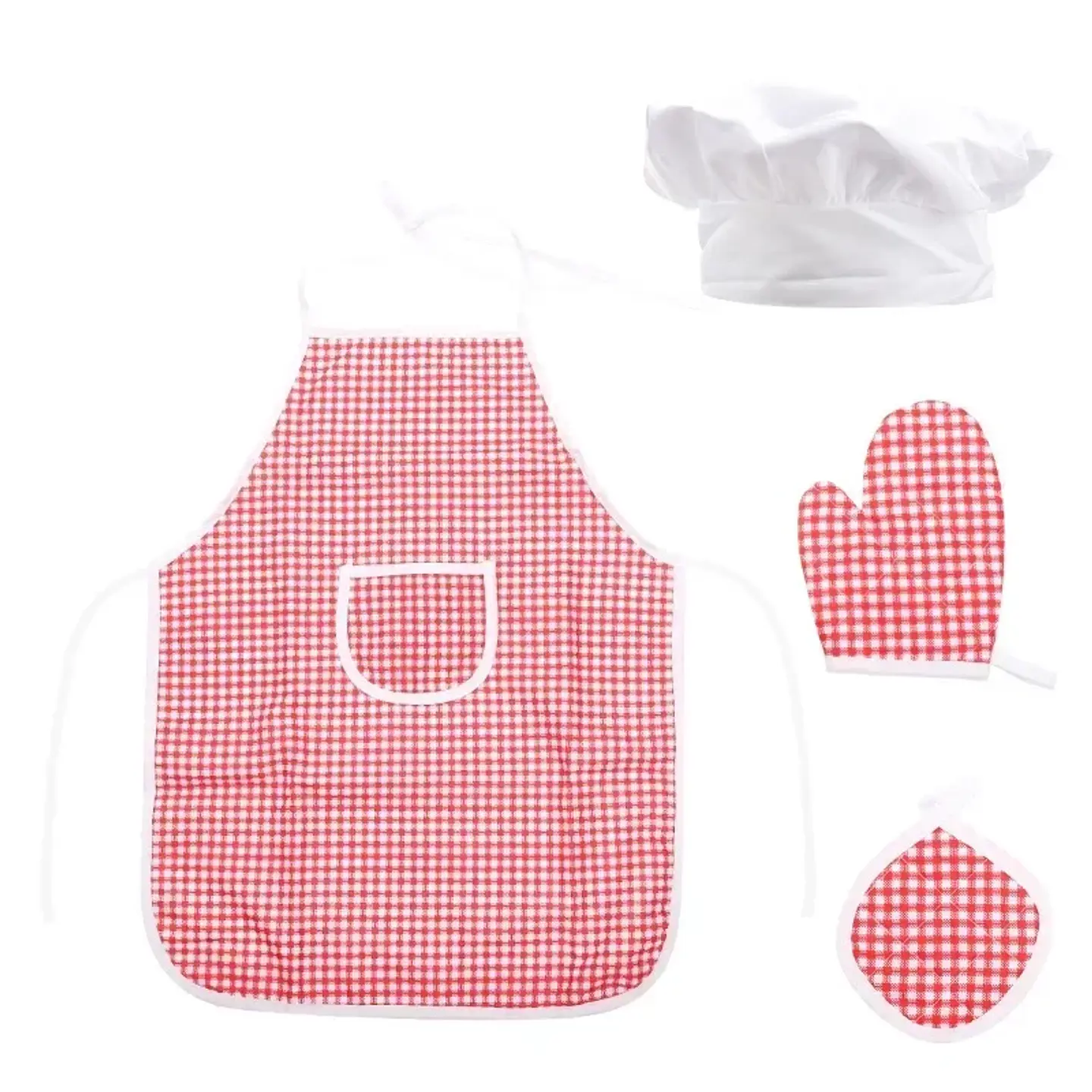 Kit de juguetes de cocina para jugar a las casitas, traje de chef, delantal, pastel, mini molde para hornear, guante, cuchara, taza, sombrero, herramienta para juego de simulación,  4