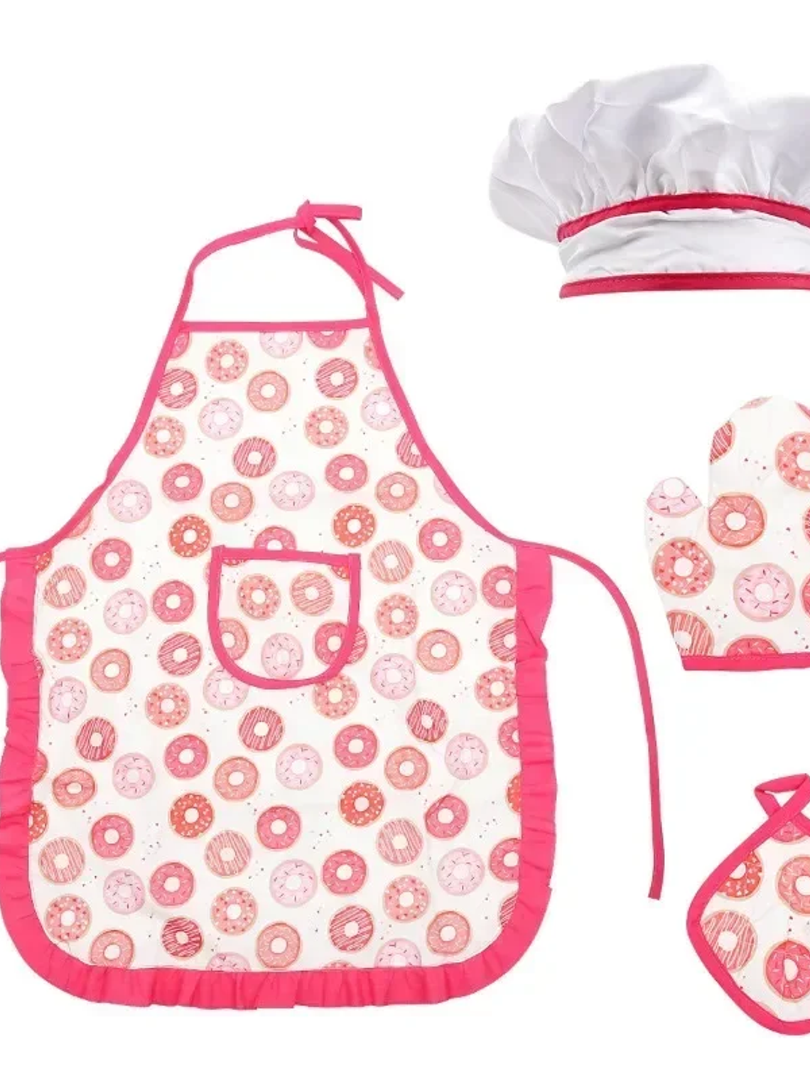 Kit de juguetes de cocina para jugar a las casitas, traje de chef, delantal, pastel, mini molde para hornear, guante, cuchara, taza, sombrero, herramienta para juego de simulación,  5