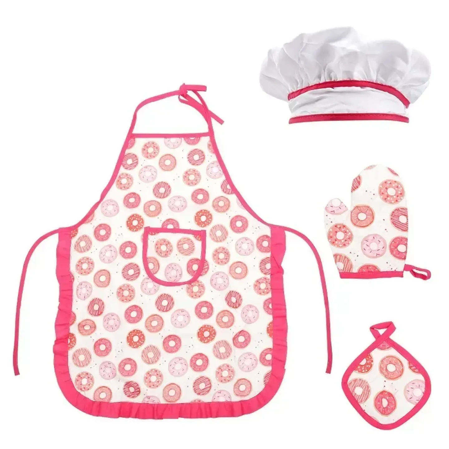 Kit de juguetes de cocina para jugar a las casitas, traje de chef, delantal, pastel, mini molde para hornear, guante, cuchara, taza, sombrero, herramienta para juego de simulación,  5