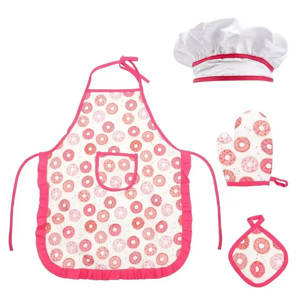 Kit de juguetes de cocina para jugar a las casitas, traje de chef, delantal, pastel, mini molde para hornear, guante, cuchara, taza, sombrero, herramienta para juego de simulación,  5