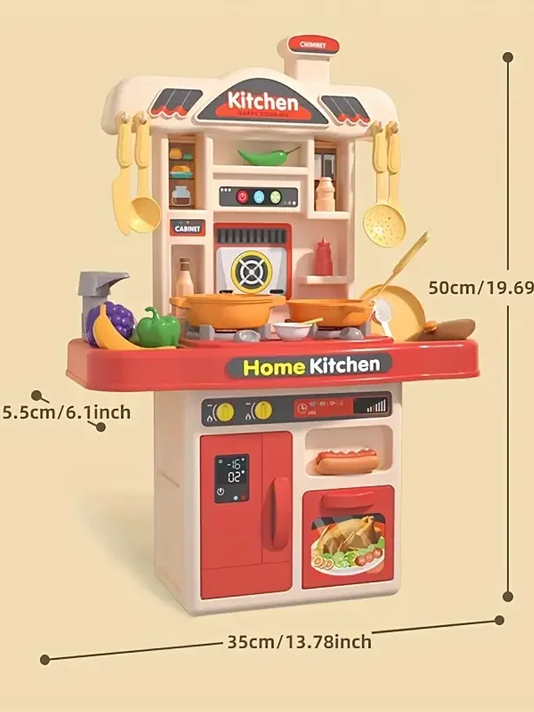 Cocina con accesorios y carrito de compra para niños y niña  6