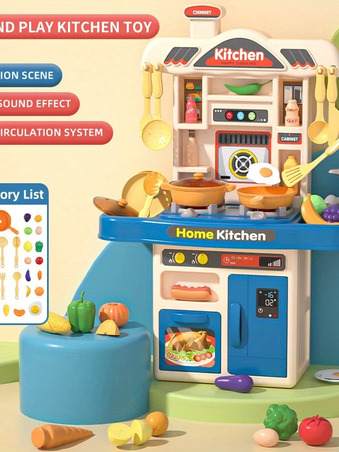 Cocina con accesorios y carrito de compra para niños y niña  8