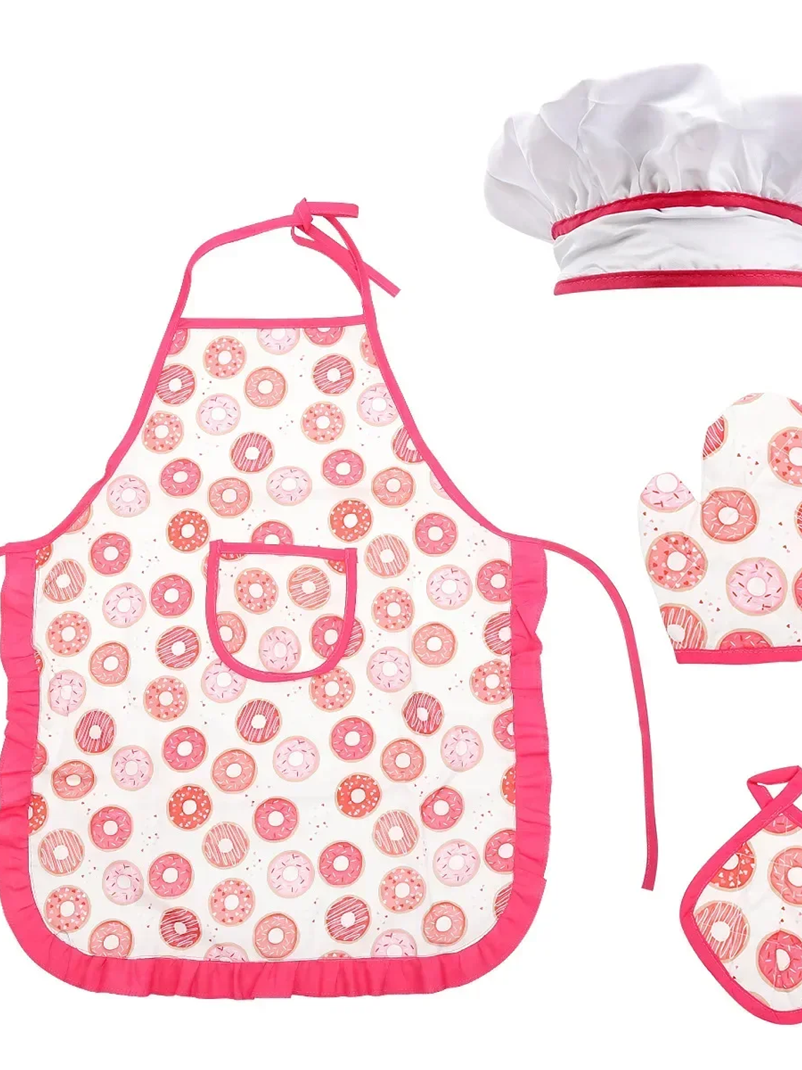 Kit de juguetes de cocina para jugar a las casitas, traje de chef, delantal, pastel, mini molde para hornear, guante, cuchara, taza, sombrero, herramienta para juego de simulación,  11