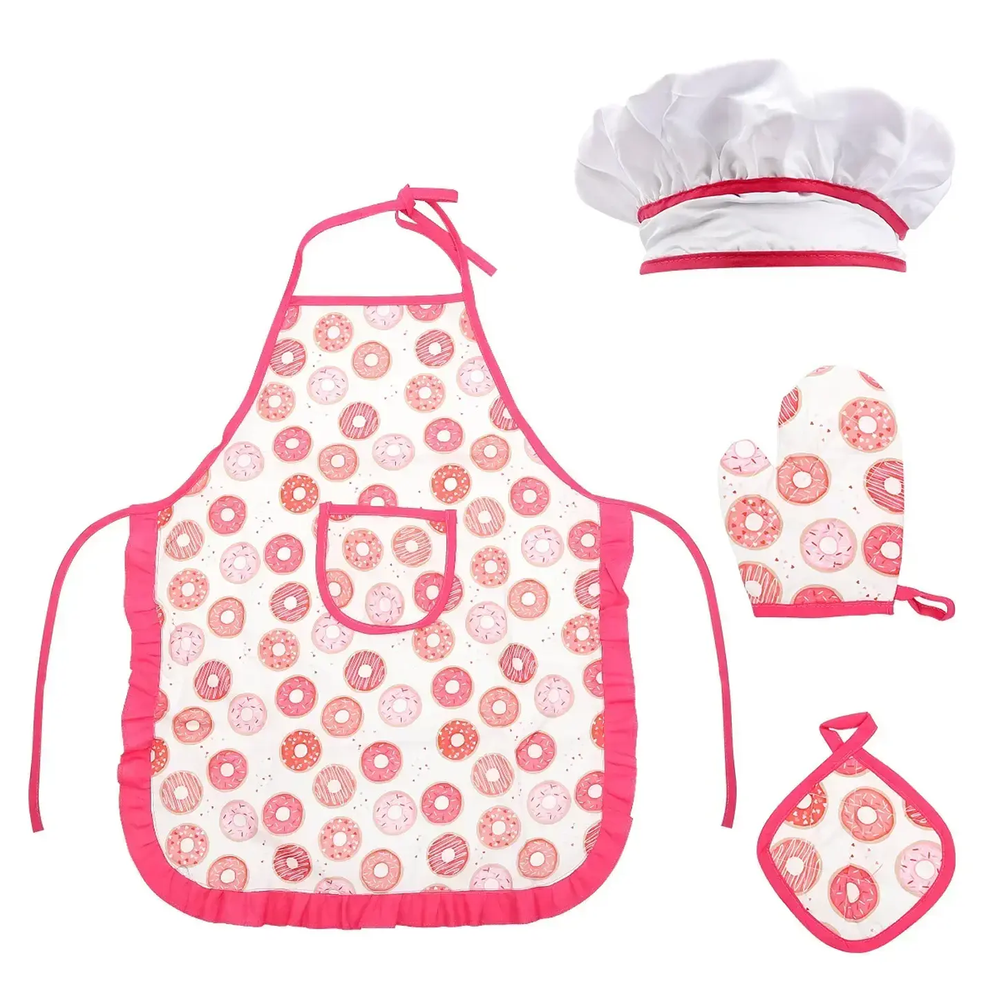 Kit de juguetes de cocina para jugar a las casitas, traje de chef, delantal, pastel, mini molde para hornear, guante, cuchara, taza, sombrero, herramienta para juego de simulación,  11