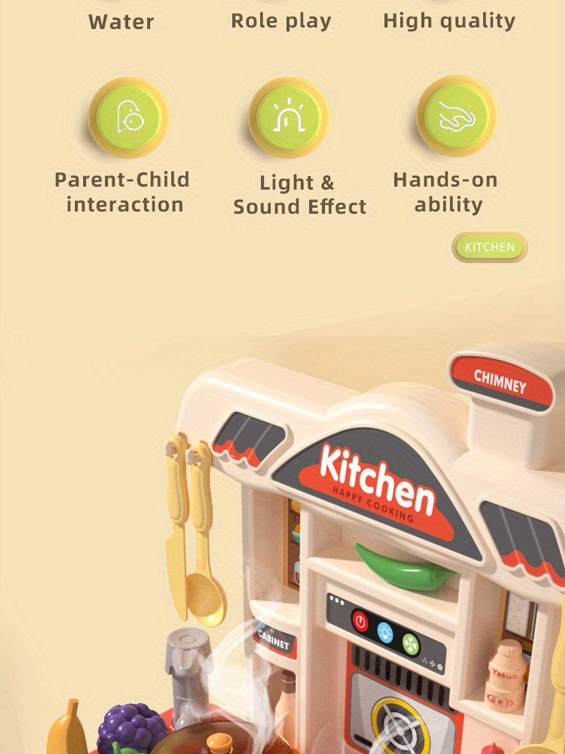 Cocina con accesorios y carrito de compra para niños y niña  10