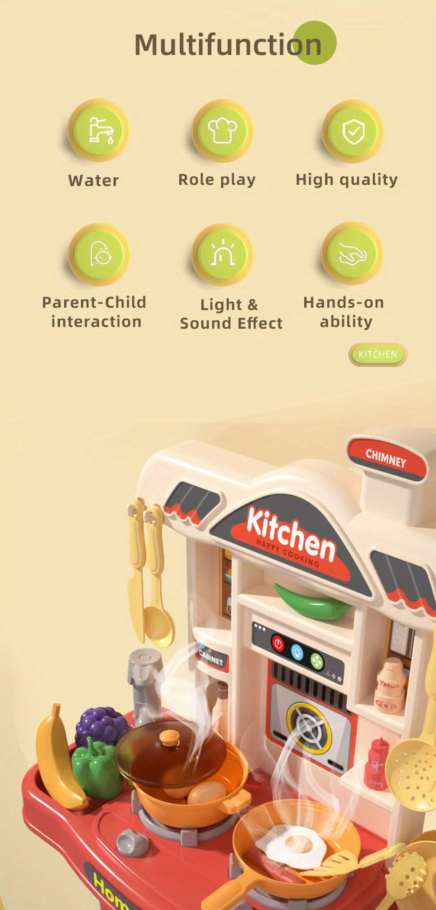 Cocina con accesorios y carrito de compra para niños y niña  10