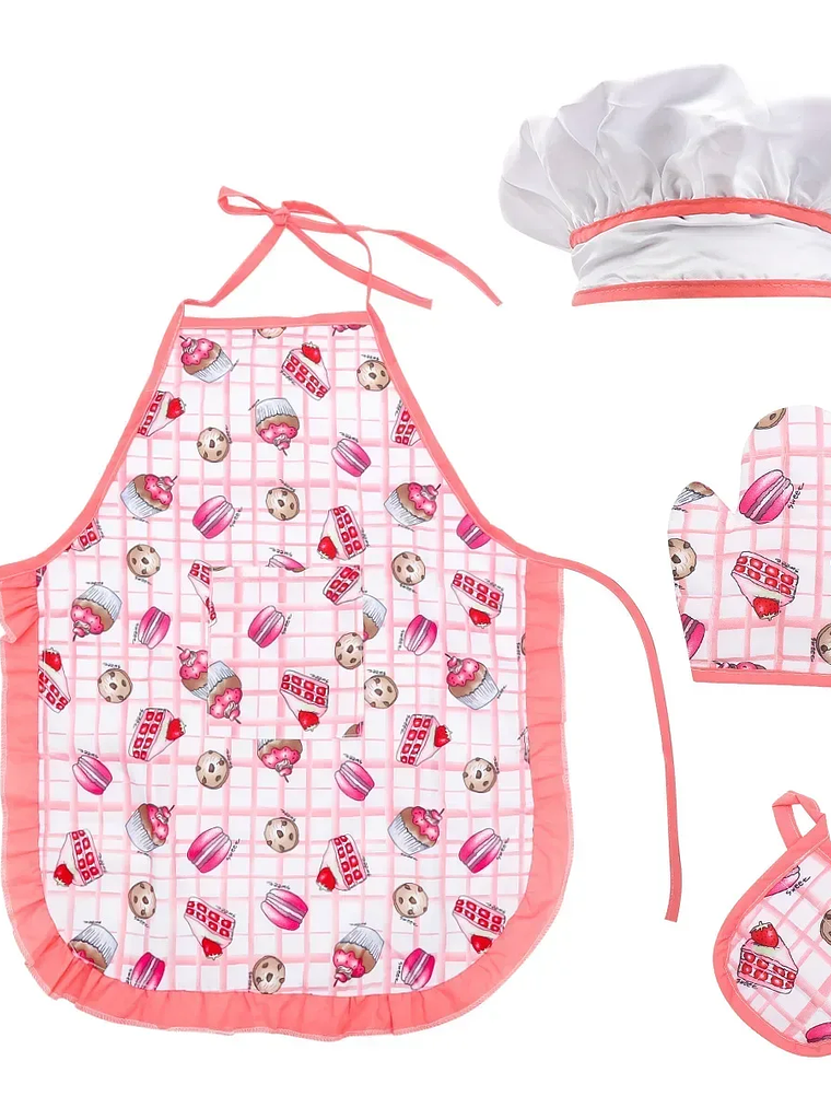 Kit de juguetes de cocina para jugar a las casitas, traje de chef, delantal, pastel, mini molde para hornear, guante, cuchara, taza, sombrero, herramienta para juego de simulación,  13