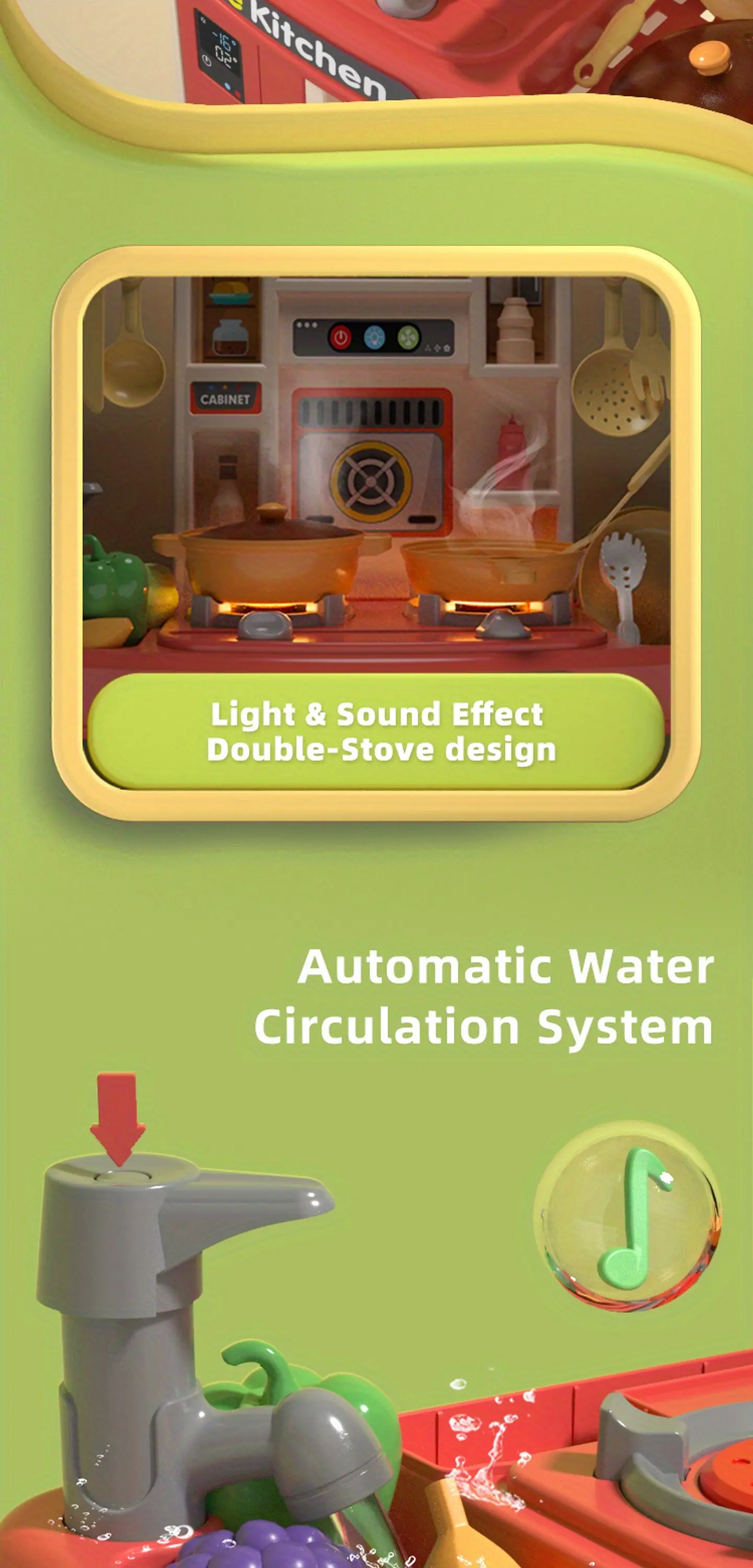 Cocina con accesorios y carrito de compra para niños y niña  11