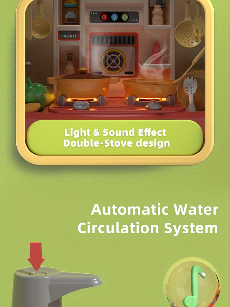 Cocina con accesorios y carrito de compra para niños y niña  11