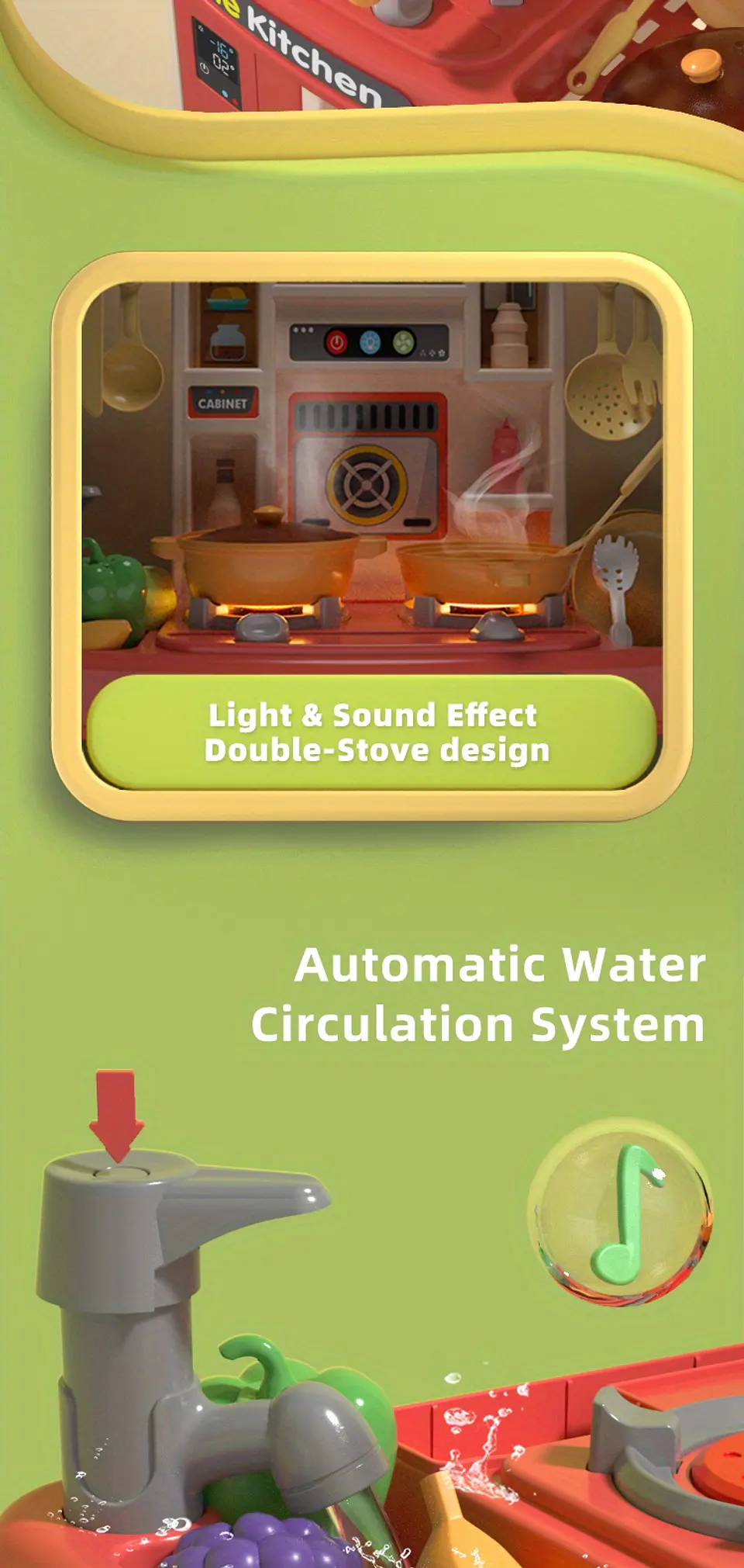 Cocina con accesorios y carrito de compra para niños y niña  11