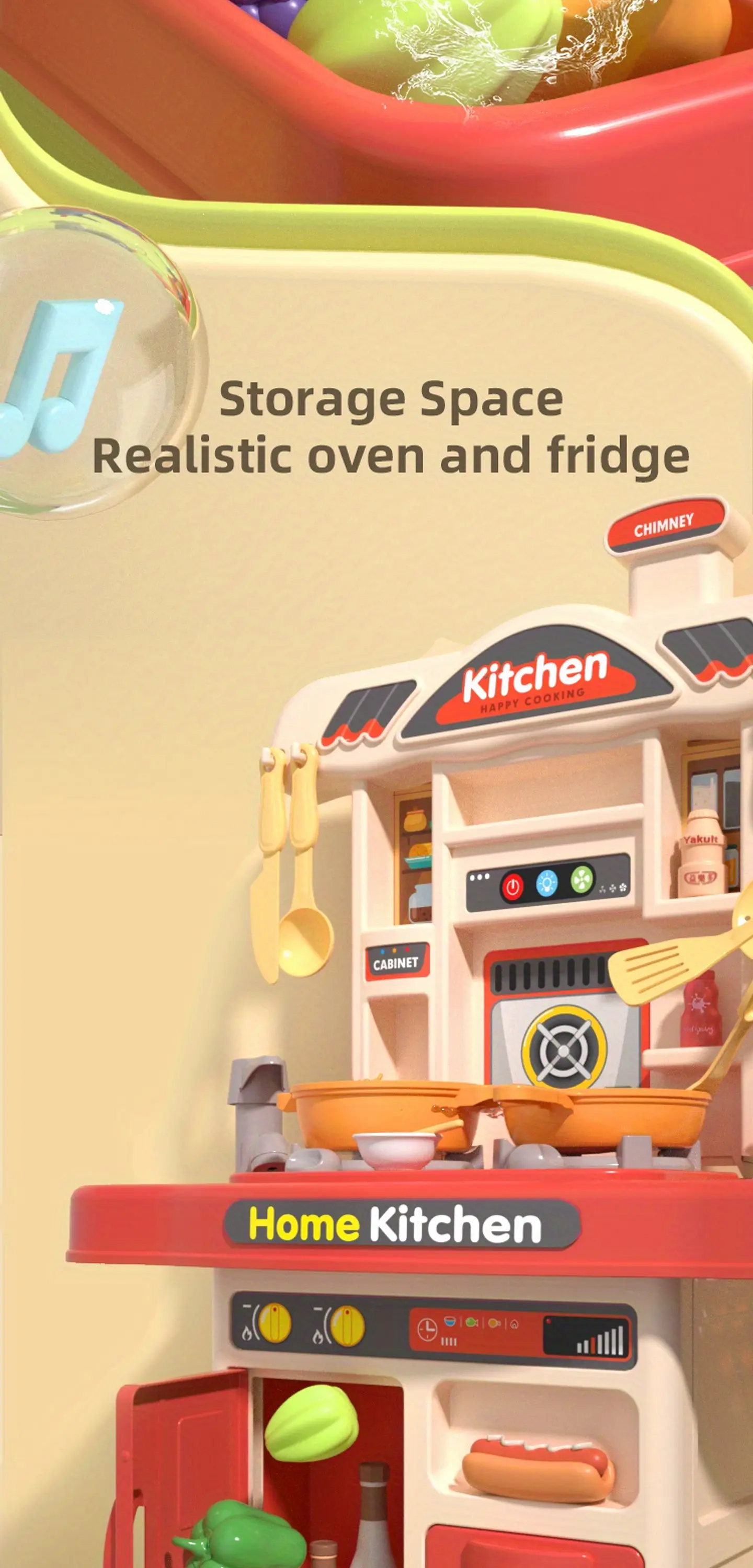 Cocina con accesorios y carrito de compra para niños y niña  12