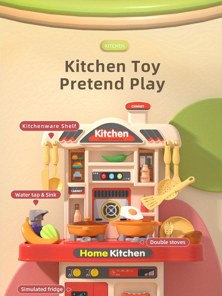 Cocina con accesorios y carrito de compra para niños y niña  13