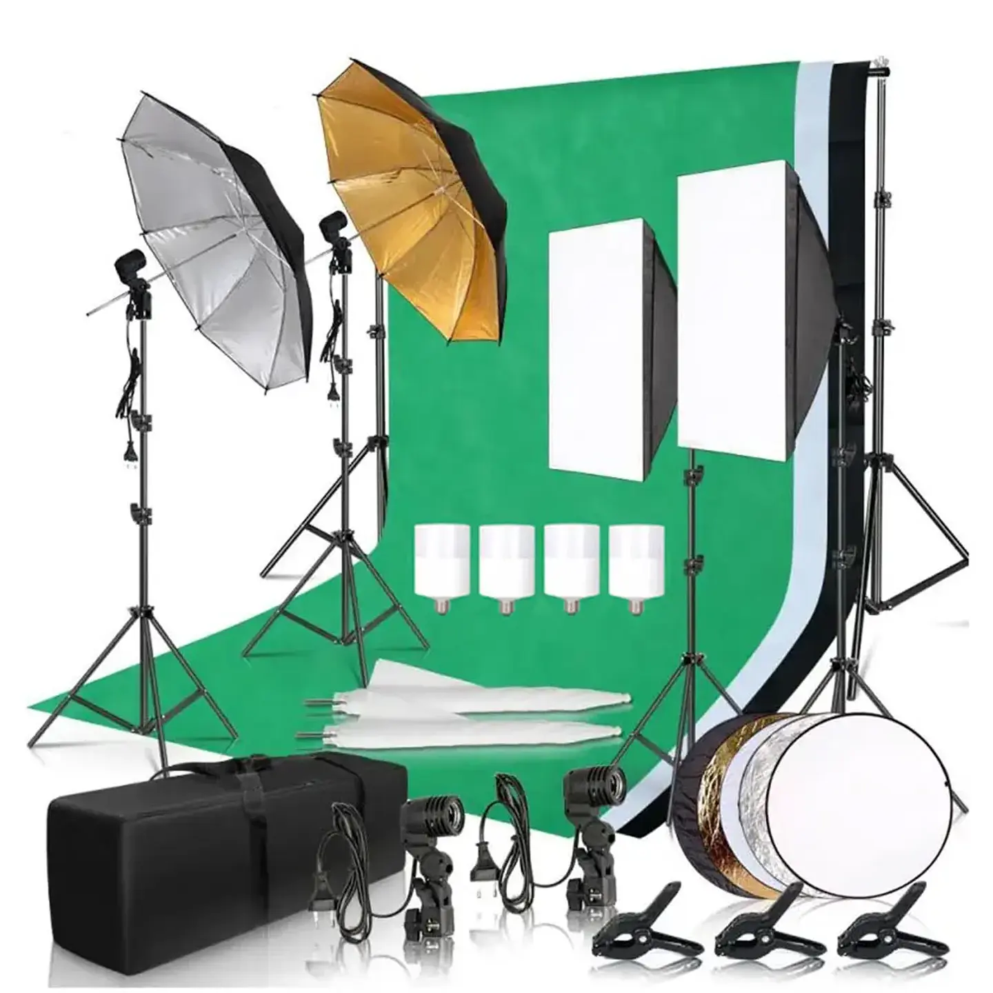 Photography Photo Studio Softbox Lighting Kit With 2.6x3M Background Frame 3pcs Backdrops Tripod Stand Reflector Board 4Umbrella 1