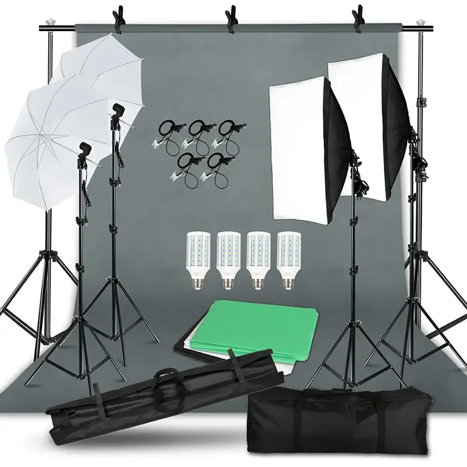 Photography Photo Studio Softbox Lighting Kit With 2.6x3M Background Frame 3pcs Backdrops Tripod Stand Reflector Board 4Umbrella 8