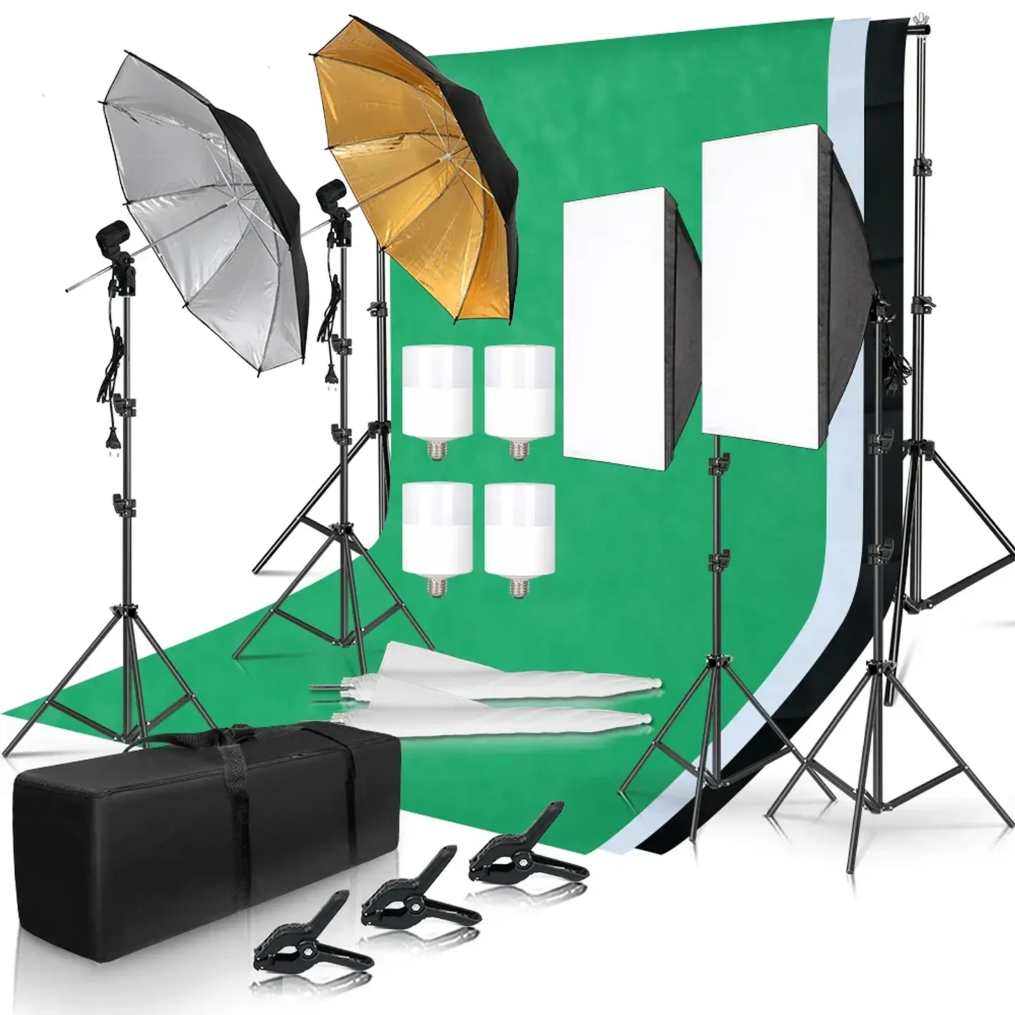 Photography Photo Studio Softbox Lighting Kit With 2.6x3M Background Frame 3pcs Backdrops Tripod Stand Reflector Board 4Umbrella 10