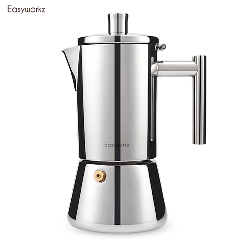 Cafetera de acero inoxidable, tipo moka, de inducción.