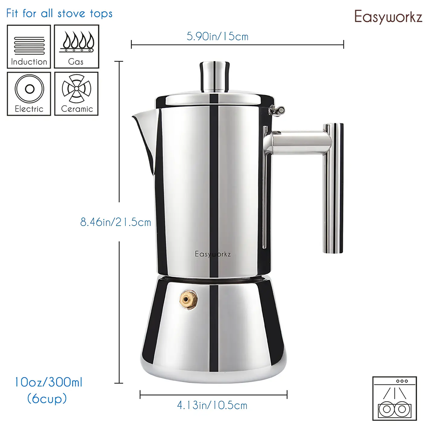 Cafetera de acero inoxidable, tipo moka, de inducción. 2