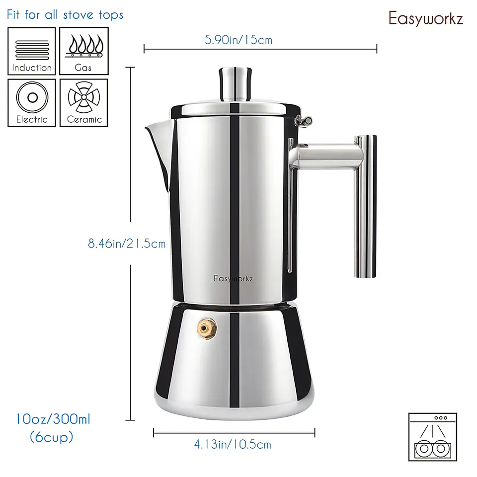 Cafetera de acero inoxidable, tipo moka, de inducción. 2