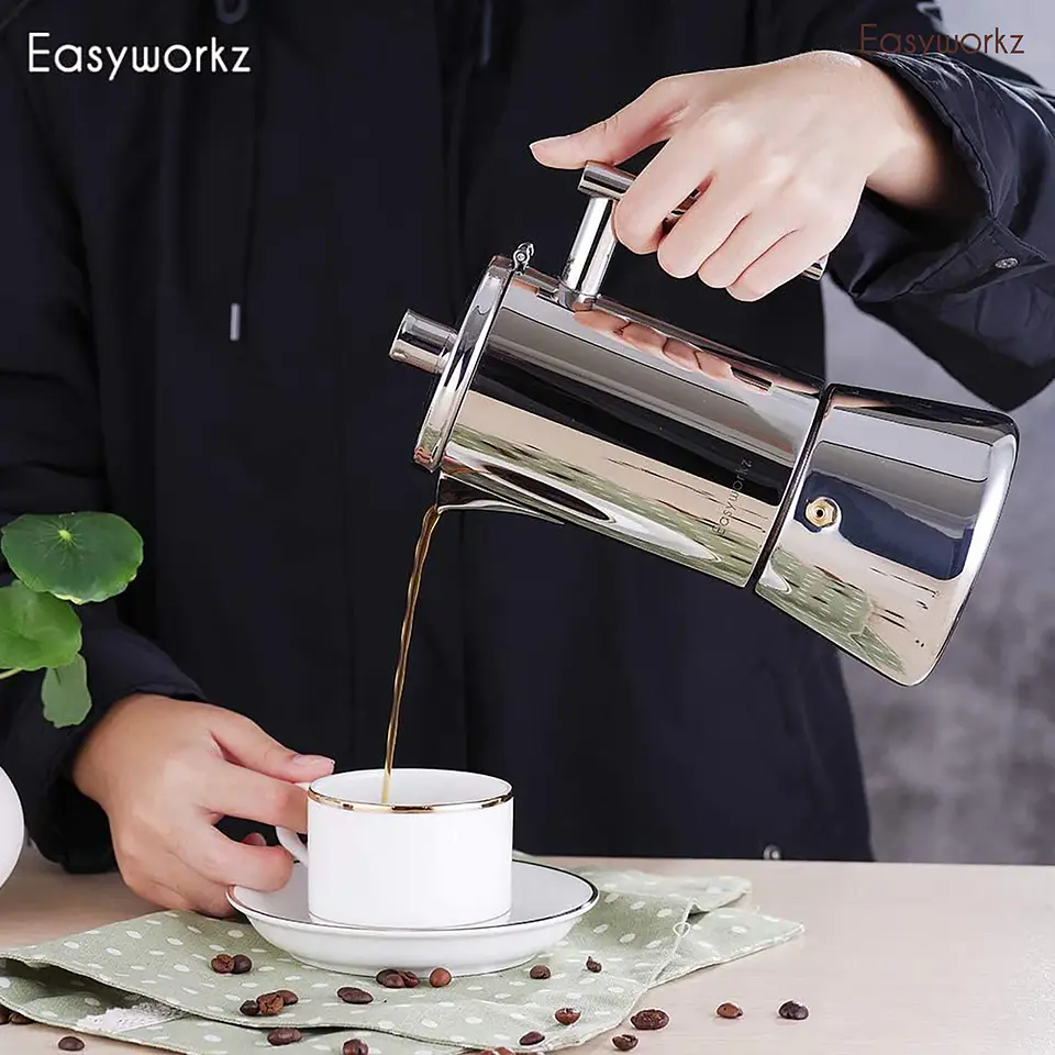 Cafetera de acero inoxidable, tipo moka, de inducción. 3