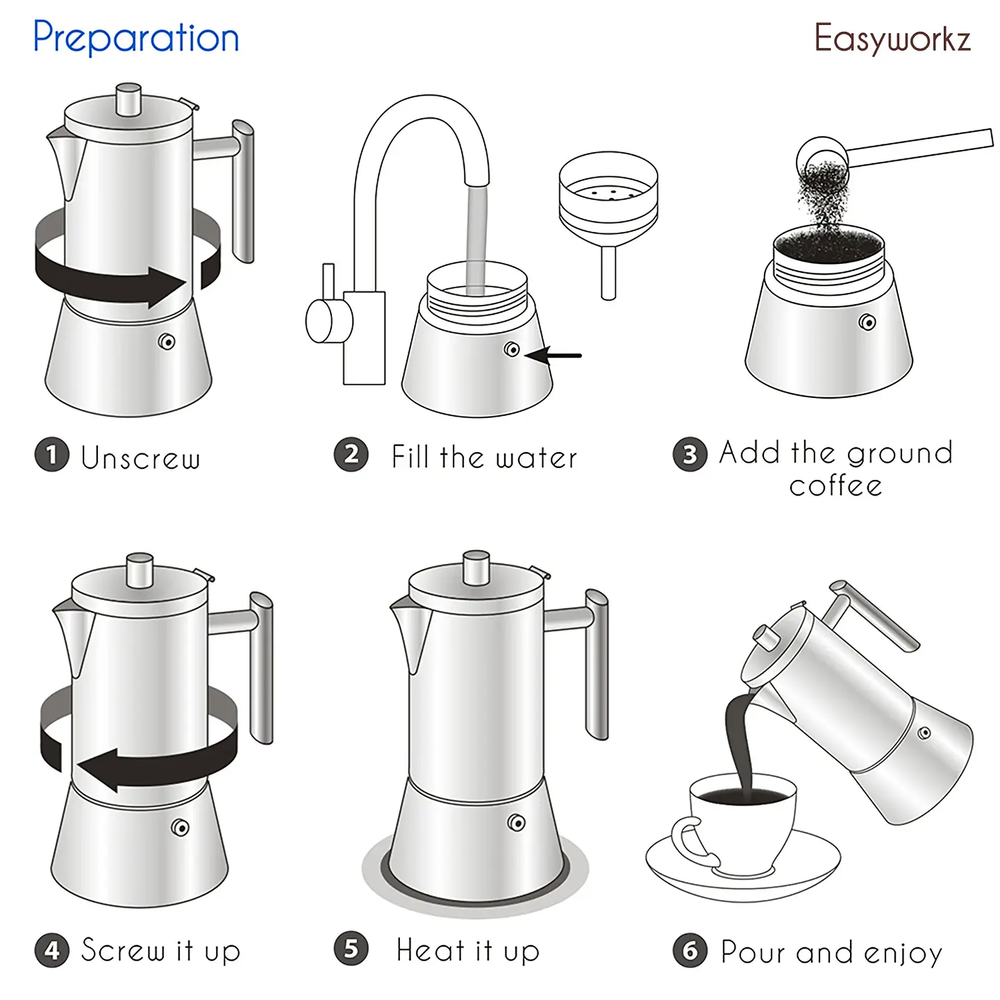 Cafetera de acero inoxidable, tipo moka, de inducción. 6