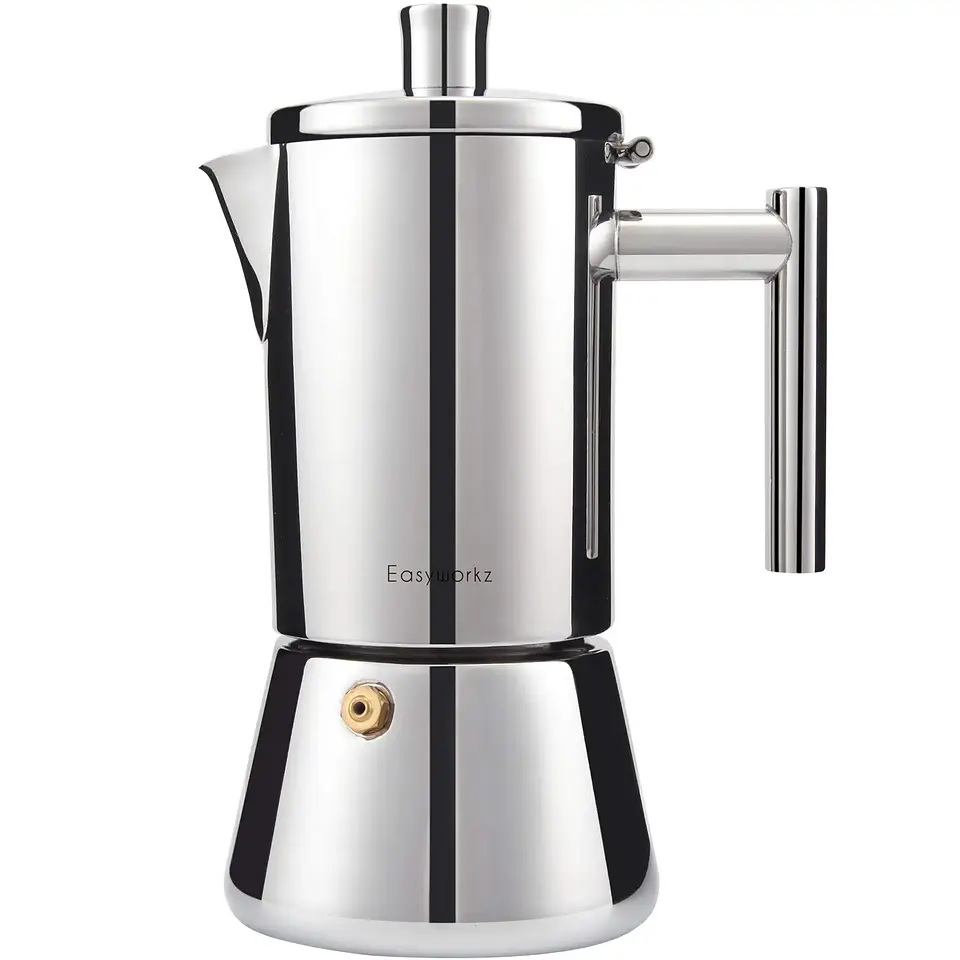 Cafetera de acero inoxidable, tipo moka, de inducción. 10