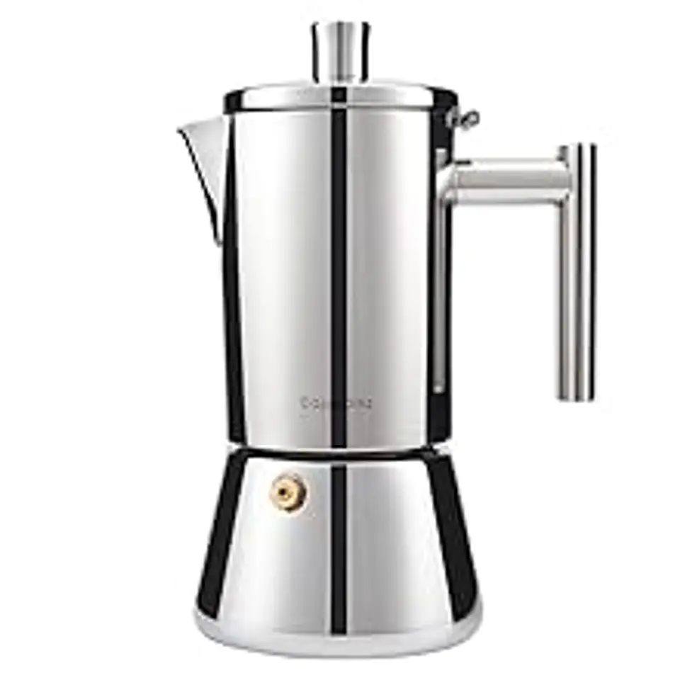 Cafetera de acero inoxidable, tipo moka, de inducción. 13