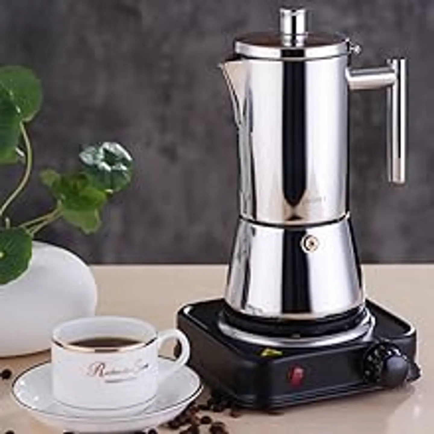 Cafetera de acero inoxidable, tipo moka, de inducción. 14