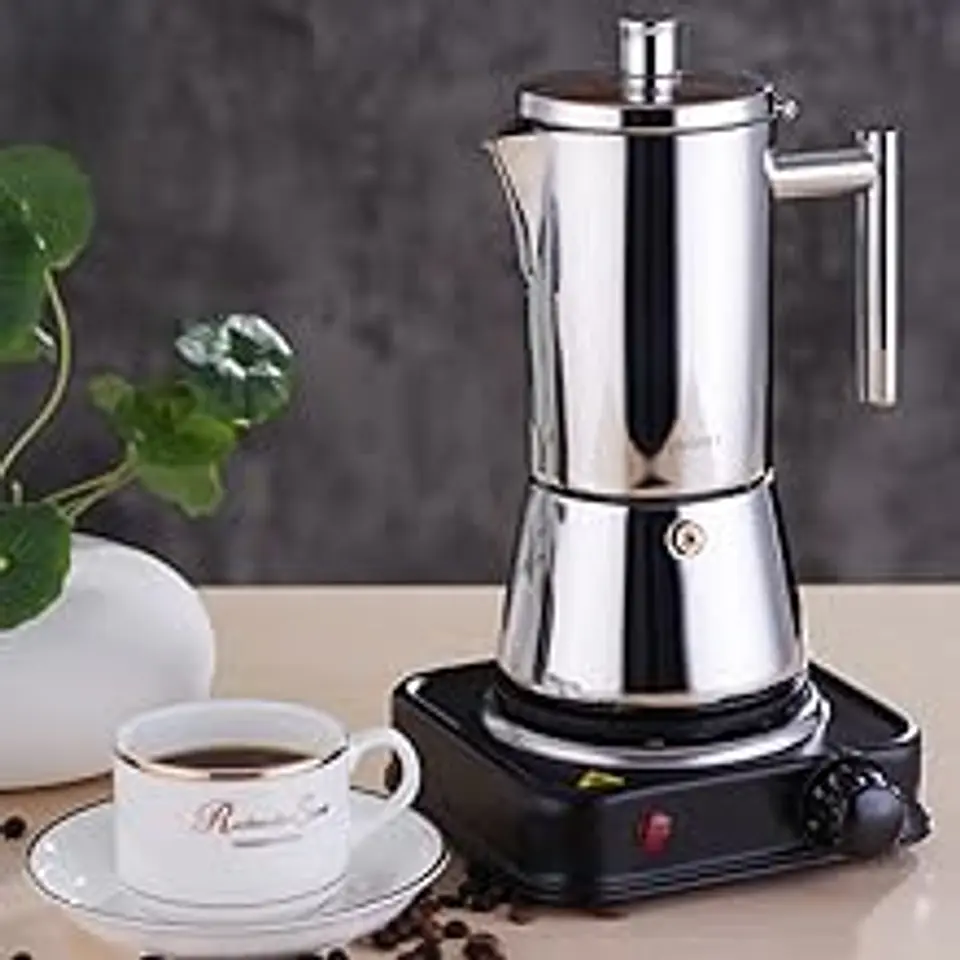 Cafetera de acero inoxidable, tipo moka, de inducción. 14