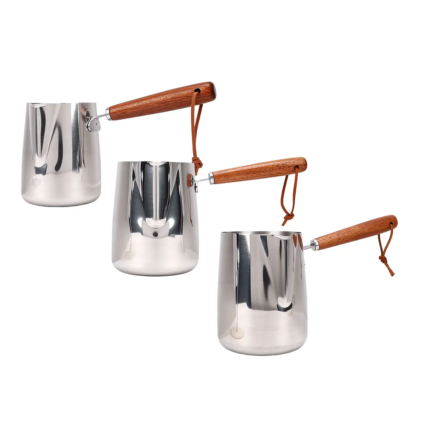 Jarra para espumar leche de acero inoxidable 304 con mango de madera 2