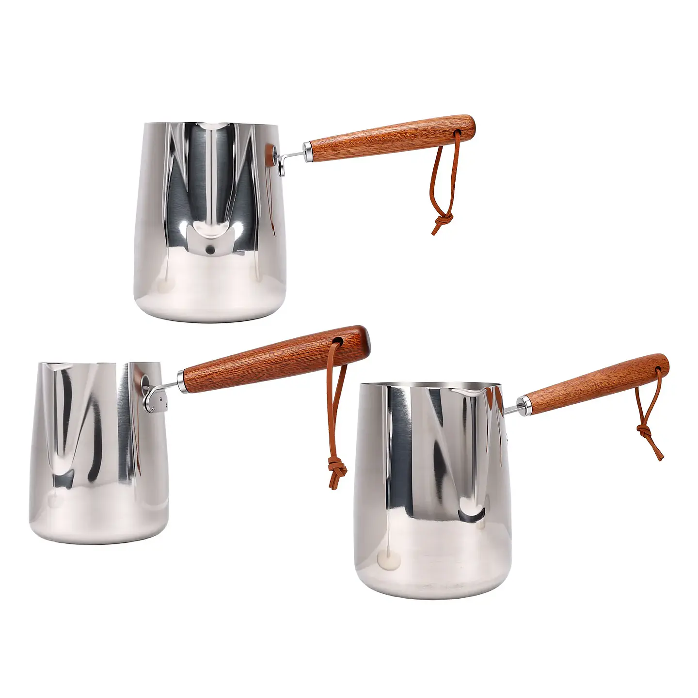 Jarra para espumar leche de acero inoxidable 304 con mango de madera 3
