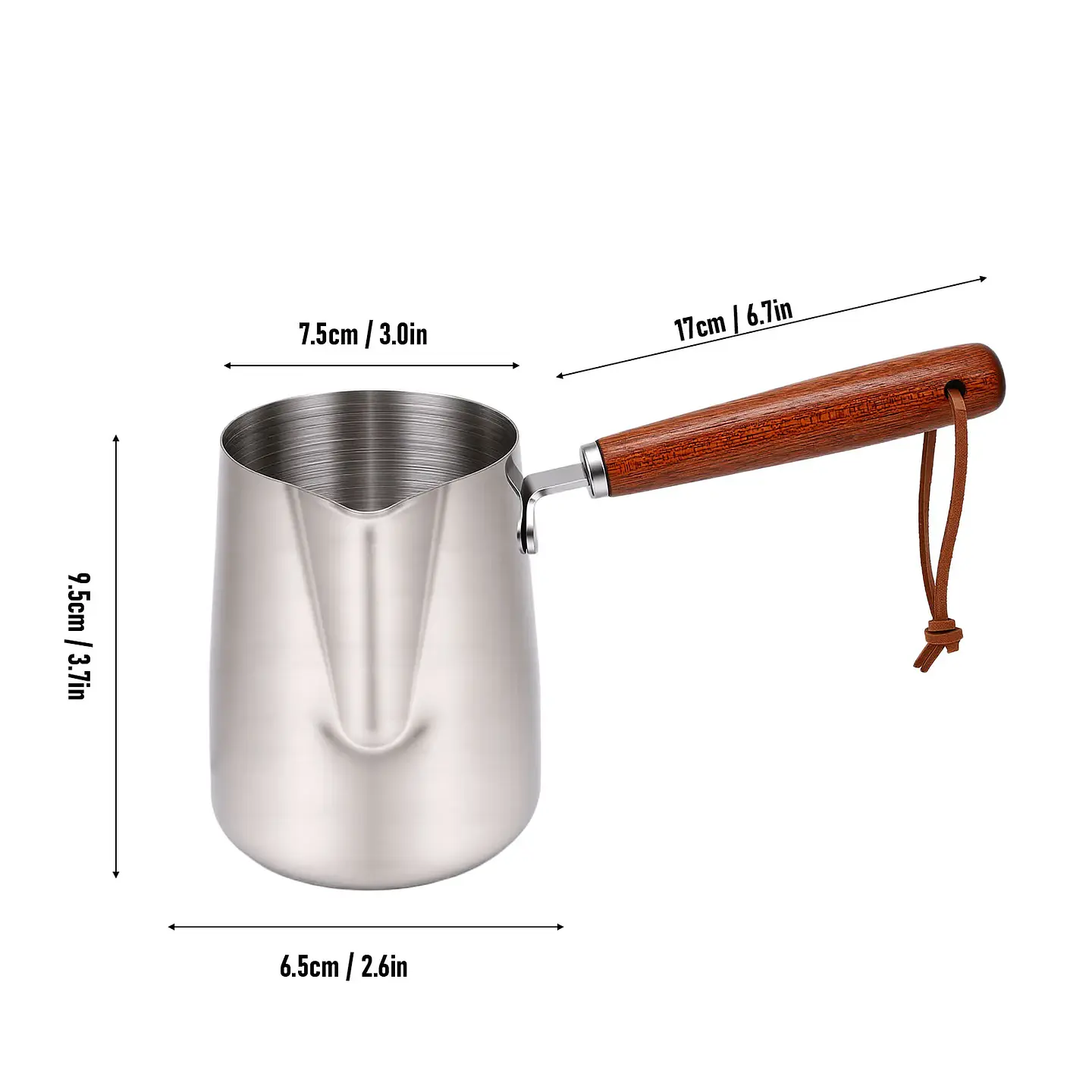Jarra para espumar leche de acero inoxidable 304 con mango de madera 5