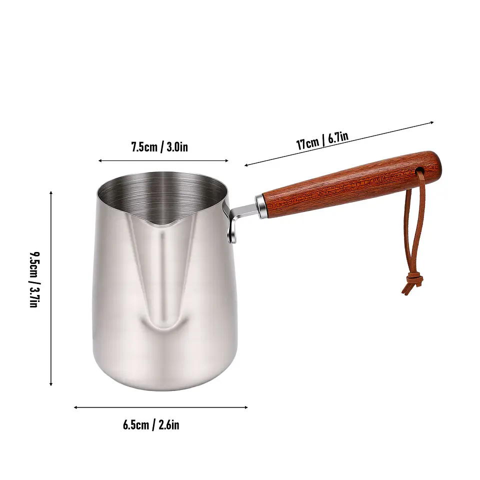 Jarra para espumar leche de acero inoxidable 304 con mango de madera 5