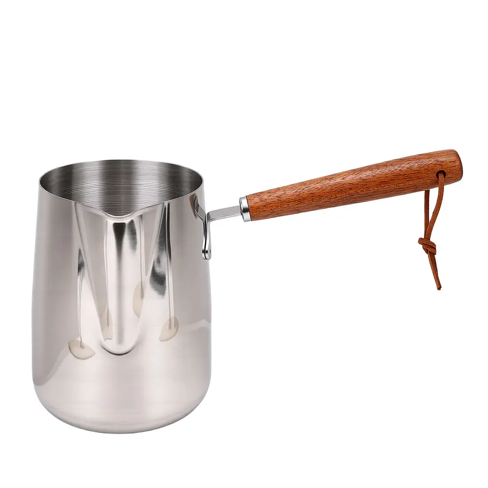 Jarra para espumar leche de acero inoxidable 304 con mango de madera 7