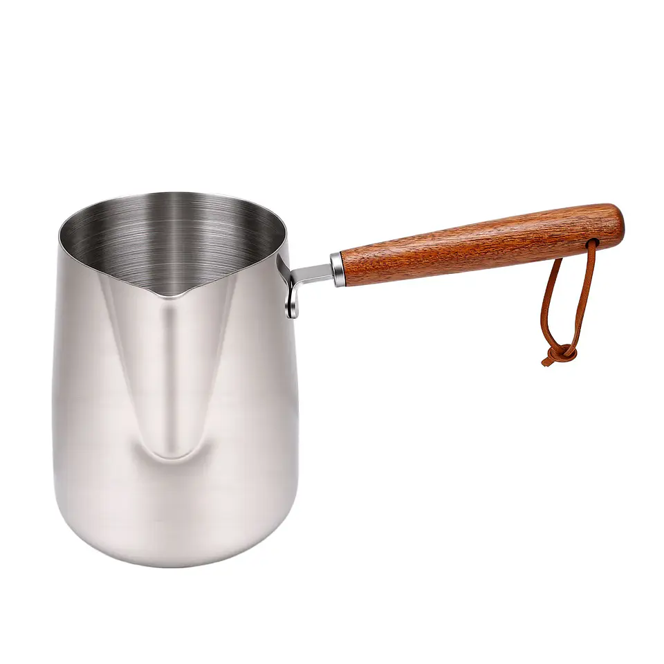 Jarra para espumar leche de acero inoxidable 304 con mango de madera 8