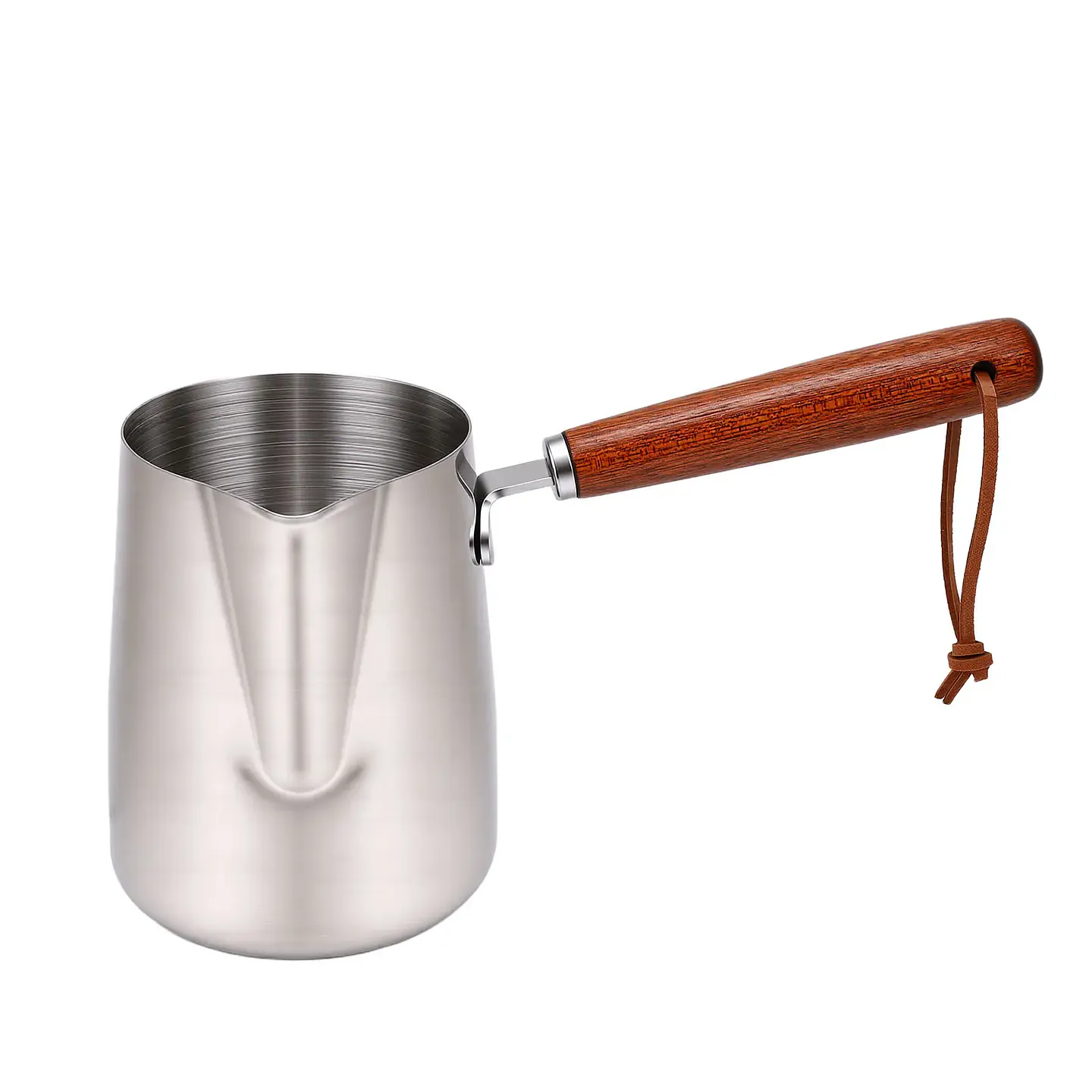 Jarra para espumar leche de acero inoxidable 304 con mango de madera 9