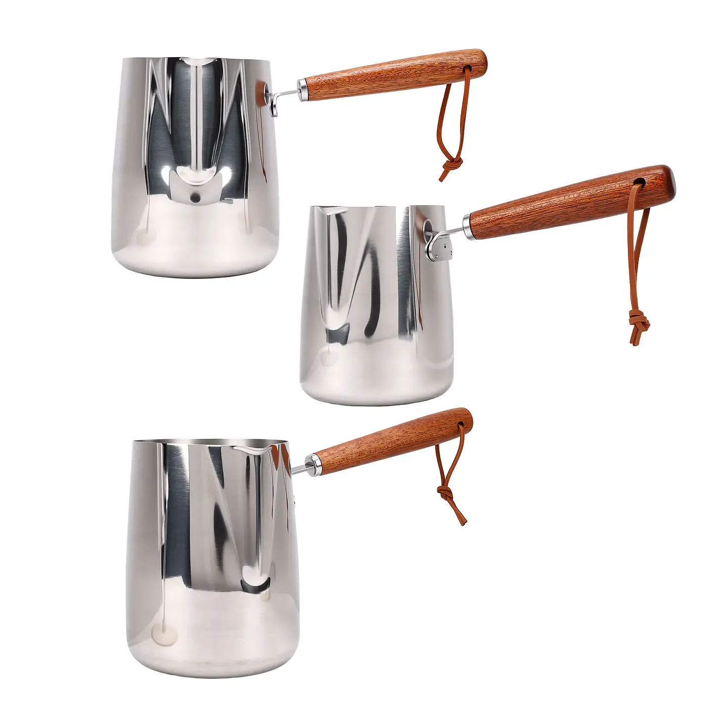 Jarra para espumar leche de acero inoxidable 304 con mango de madera 11