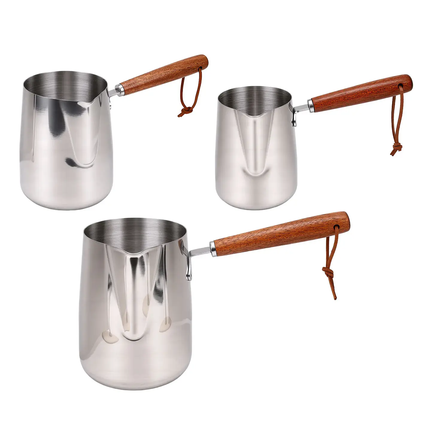Jarra para espumar leche de acero inoxidable 304 con mango de madera 12