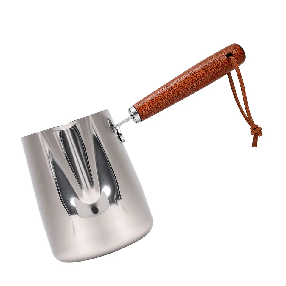 Jarra para espumar leche de acero inoxidable 304 con mango de madera 13
